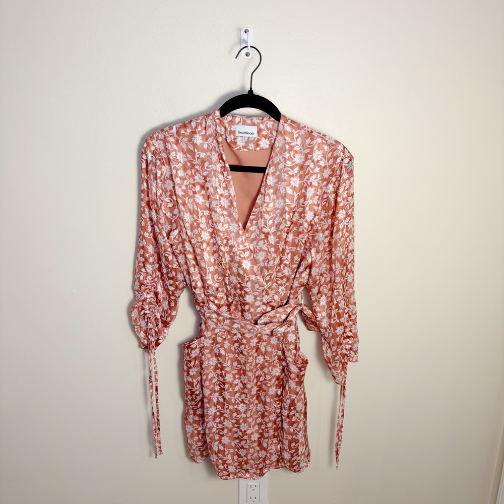 Heartloom Floral Wrap Dress XS Belted Lined Midi Dress Boho Feminine - Picture 2 of 8